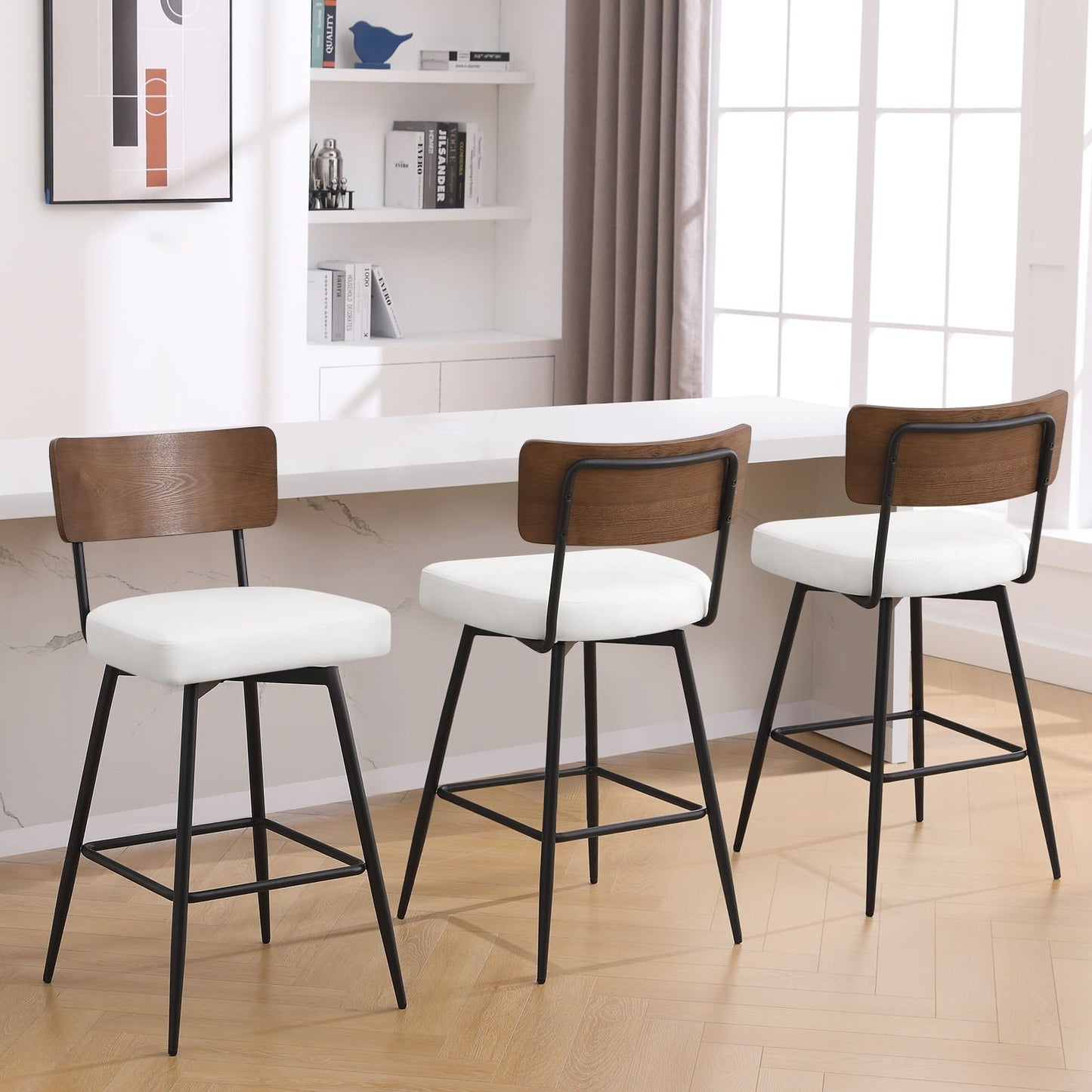 Lot de 2/3/4 tabourets de bar/comptoir pivotants rembourrés en similicuir