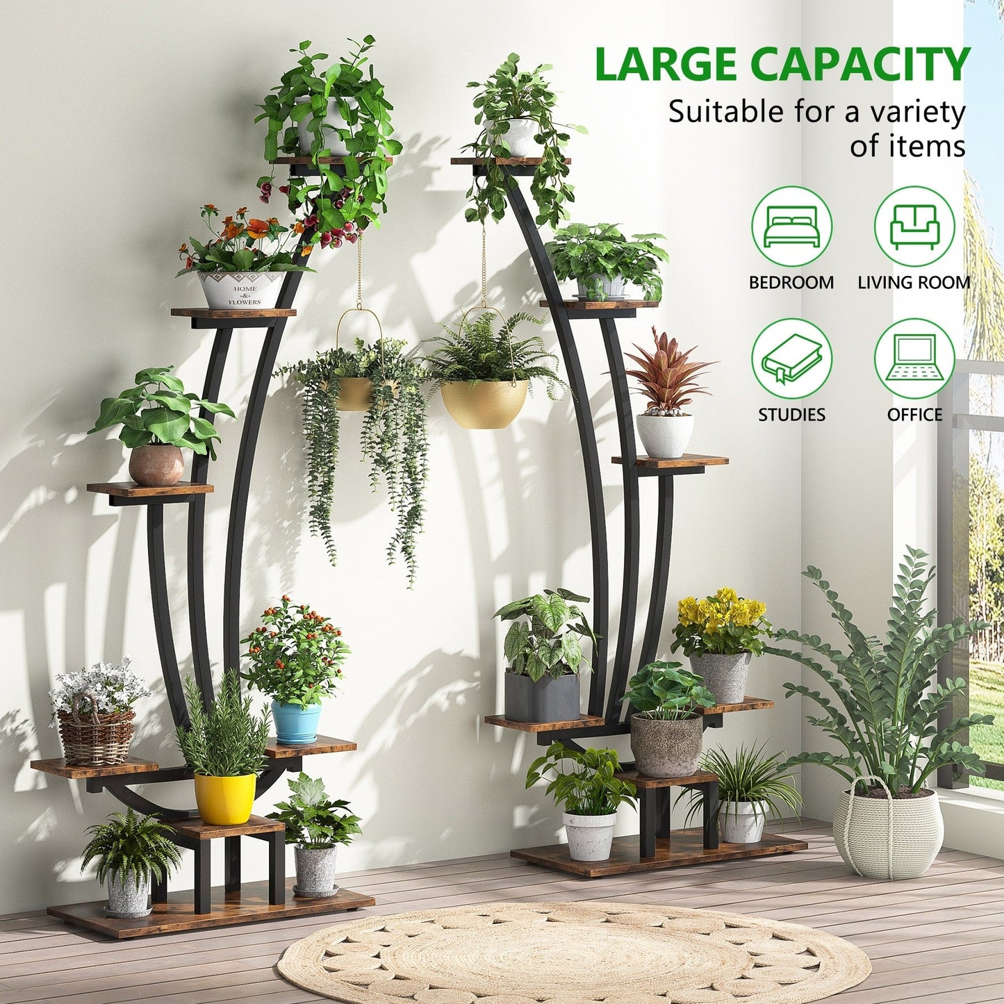 Support pour plantes d'intérieur, support à fleurs à 6 niveaux pour jardin - Lot de 2