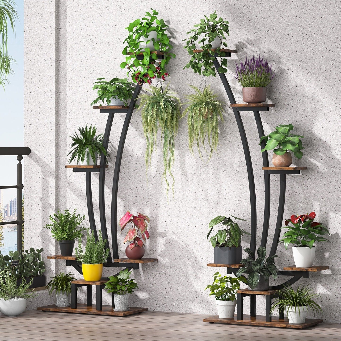 Support pour plantes d'intérieur, support à fleurs à 6 niveaux pour jardin - Lot de 2