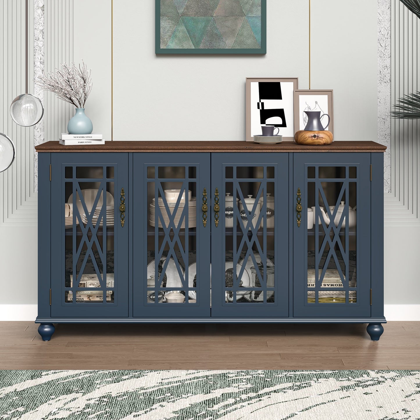 Buffet d'appoint de cuisine en bois de style vintage de 63 po de largeur