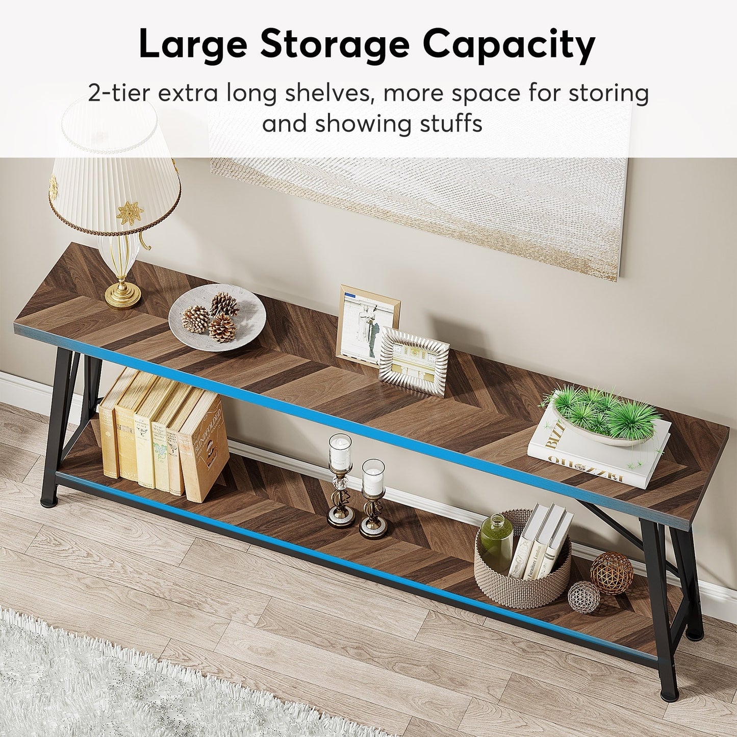 Table console d'entrée de style industriel extra-longue de 70,9 pouces