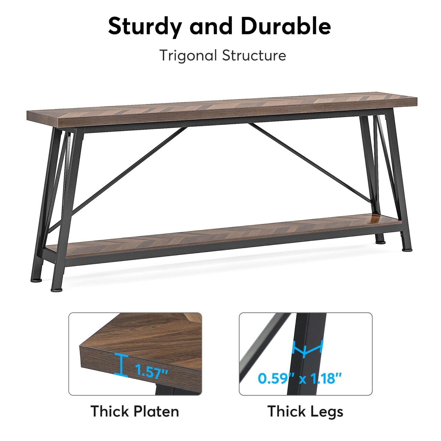 Table console d'entrée de style industriel extra-longue de 70,9 pouces