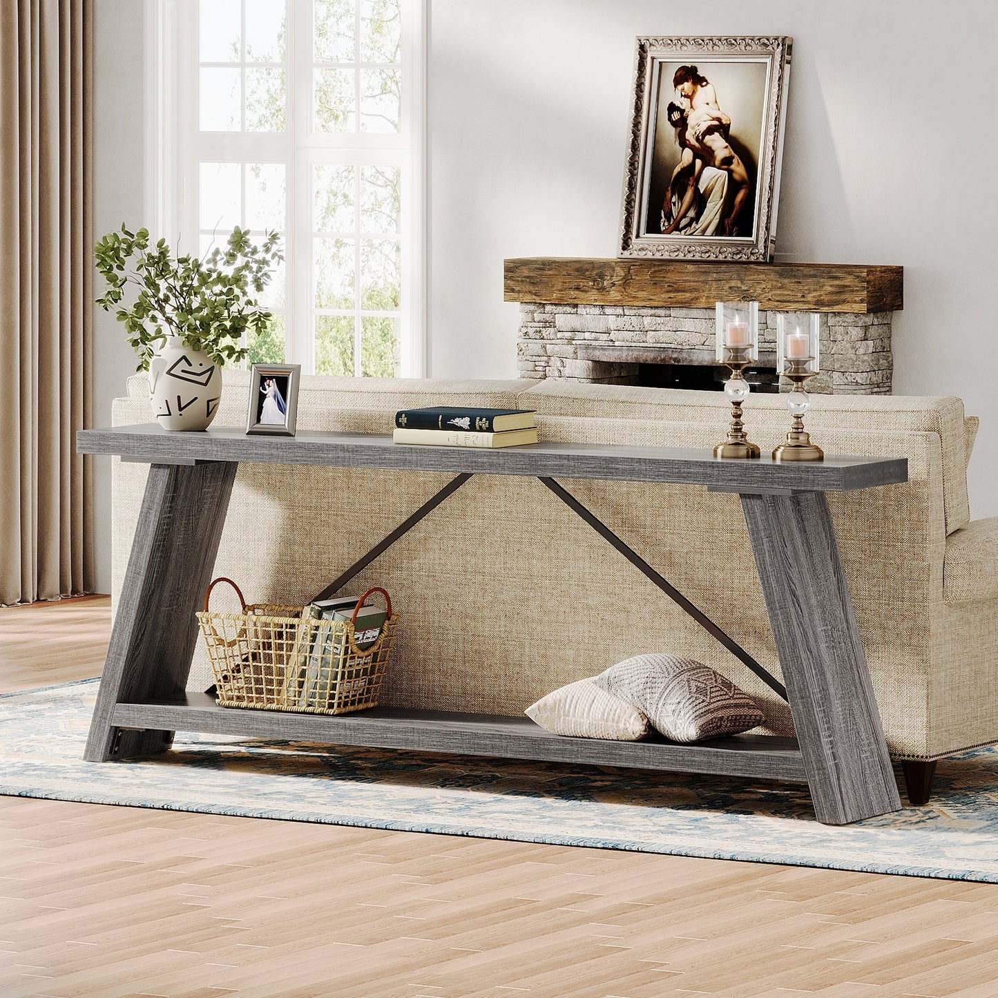 Console de canapé en bois rustique de 70,9 pouces de long avec étagère de rangement