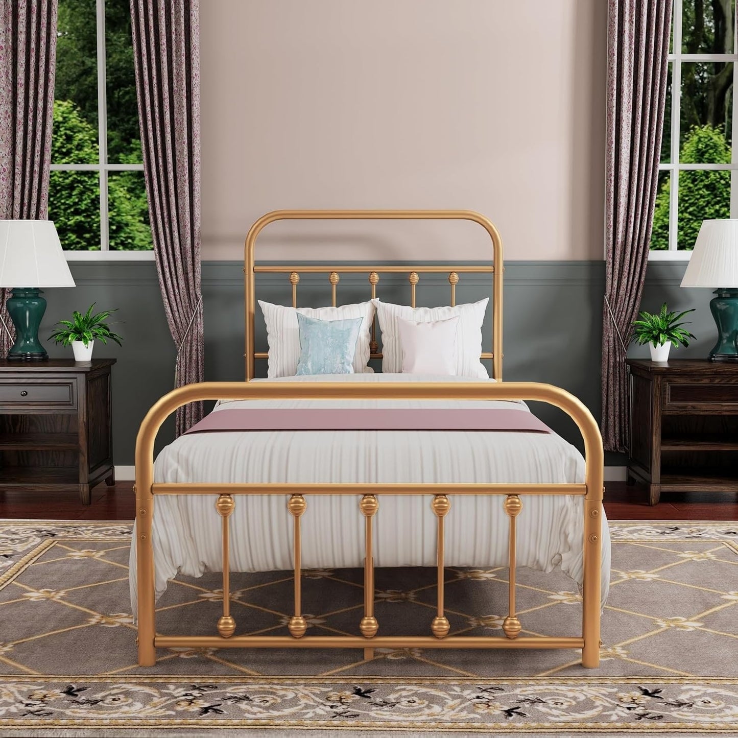 Cadre de lit plateforme en métal vintage simple Alazyhome, montage facile