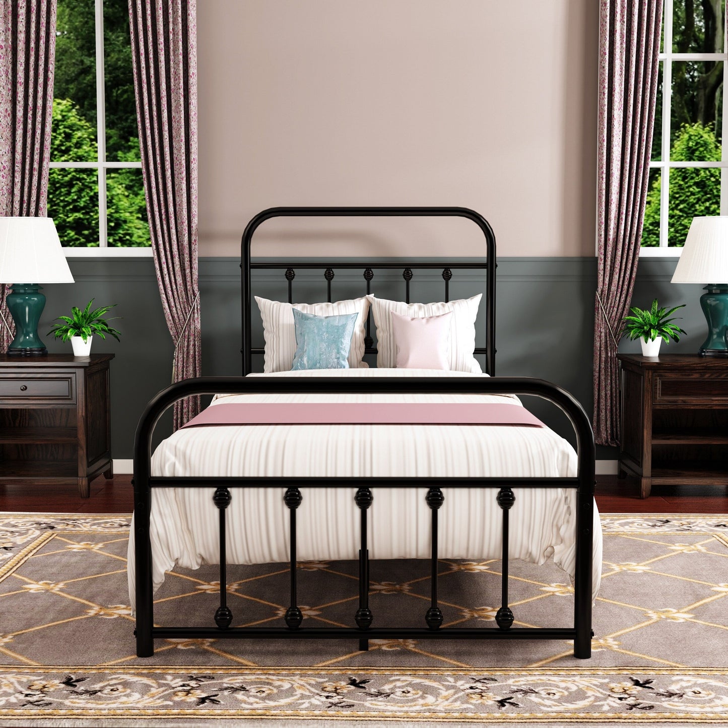 Cadre de lit plateforme en métal vintage simple Alazyhome, montage facile