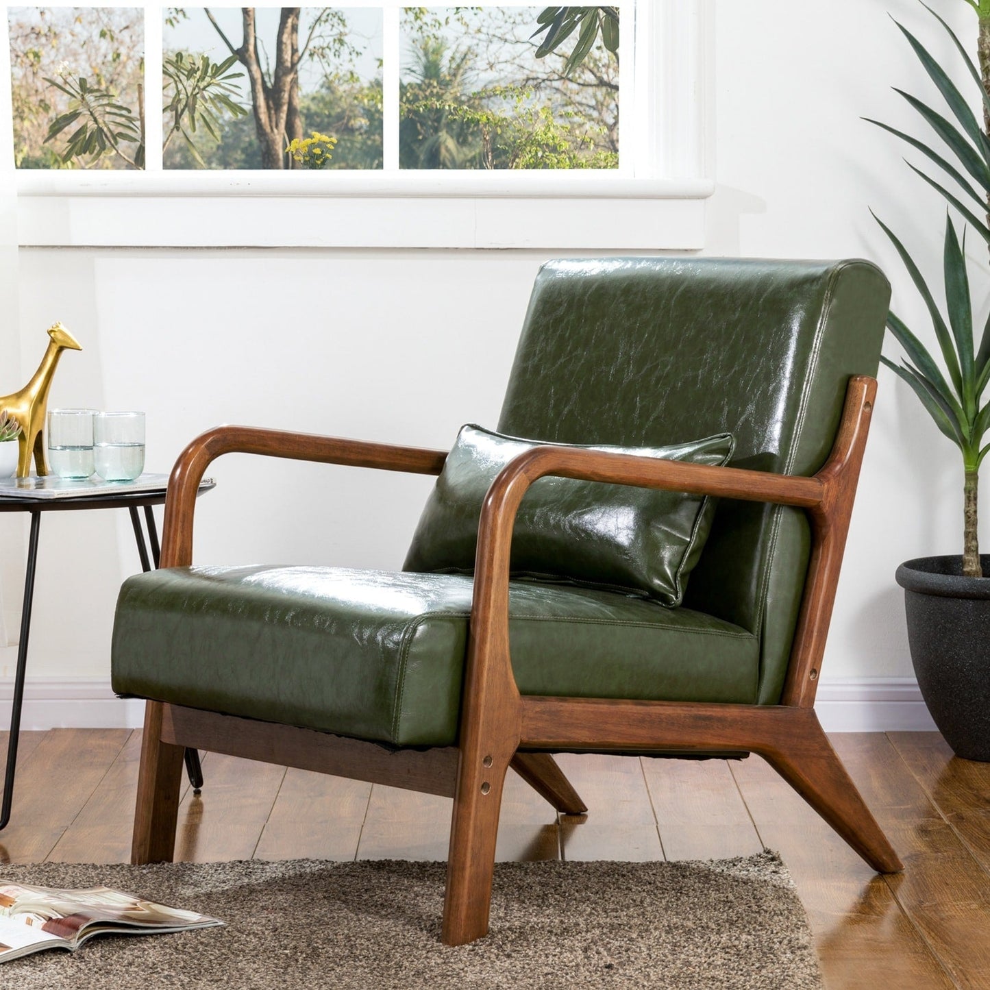Fauteuil d'appoint moderne en cuir synthétique Glitzhome 30,75 po de hauteur, style milieu de siècle, avec coussin – 25,75 po de largeur x 33,75 po de profondeur x 30,75 po de hauteur