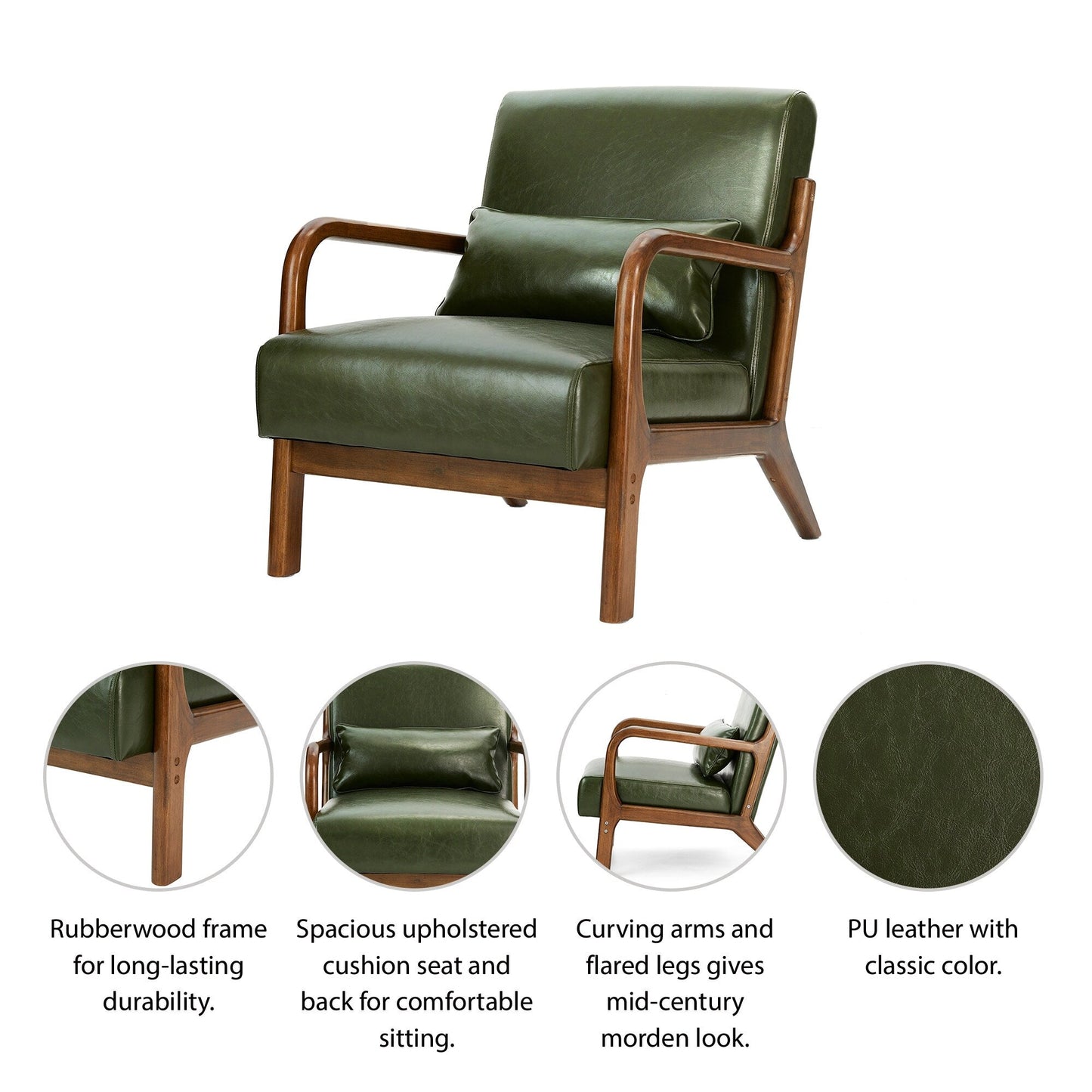 Fauteuil d'appoint moderne en cuir synthétique Glitzhome 30,75 po de hauteur, style milieu de siècle, avec coussin – 25,75 po de largeur x 33,75 po de profondeur x 30,75 po de hauteur