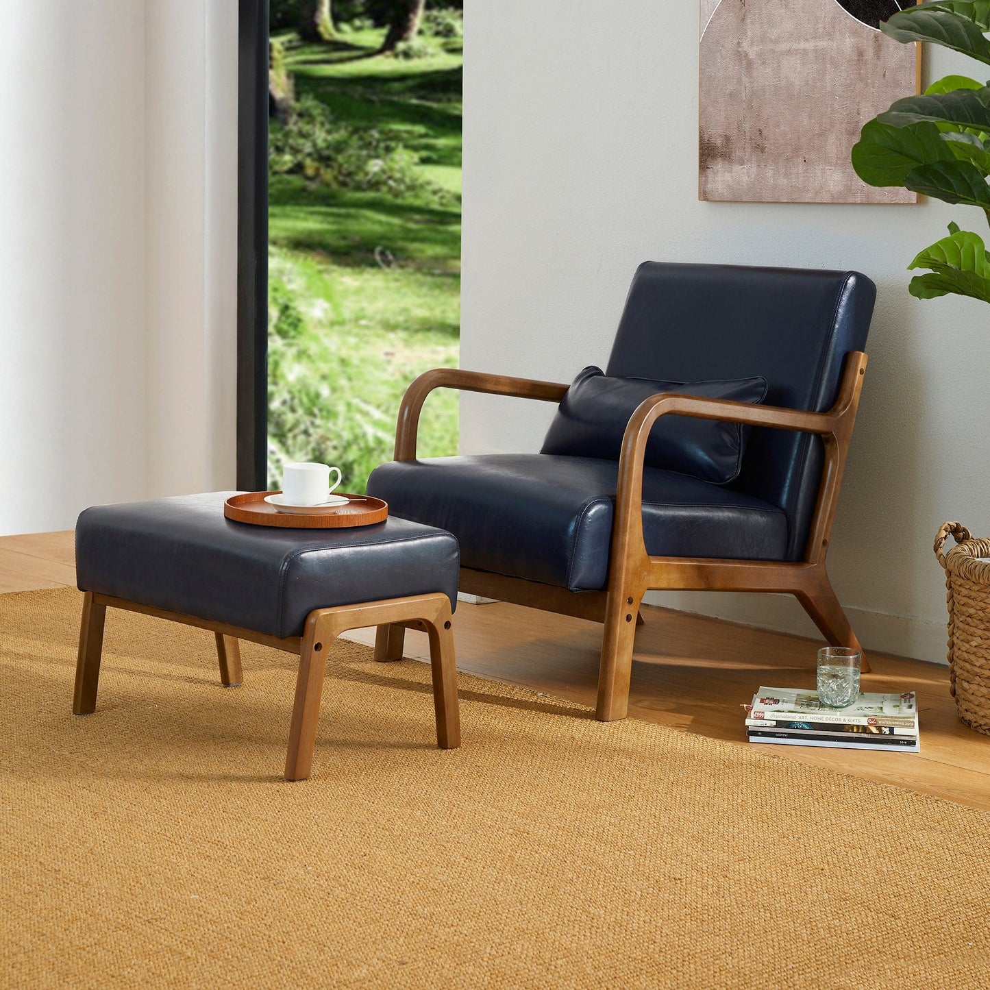 Fauteuil d'appoint moderne en cuir synthétique Glitzhome 30,75 po de hauteur, style milieu de siècle, avec coussin – 25,75 po de largeur x 33,75 po de profondeur x 30,75 po de hauteur