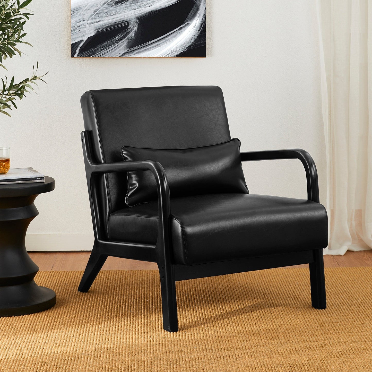 Fauteuil d'appoint moderne en cuir synthétique Glitzhome 30,75 po de hauteur, style milieu de siècle, avec coussin – 25,75 po de largeur x 33,75 po de profondeur x 30,75 po de hauteur