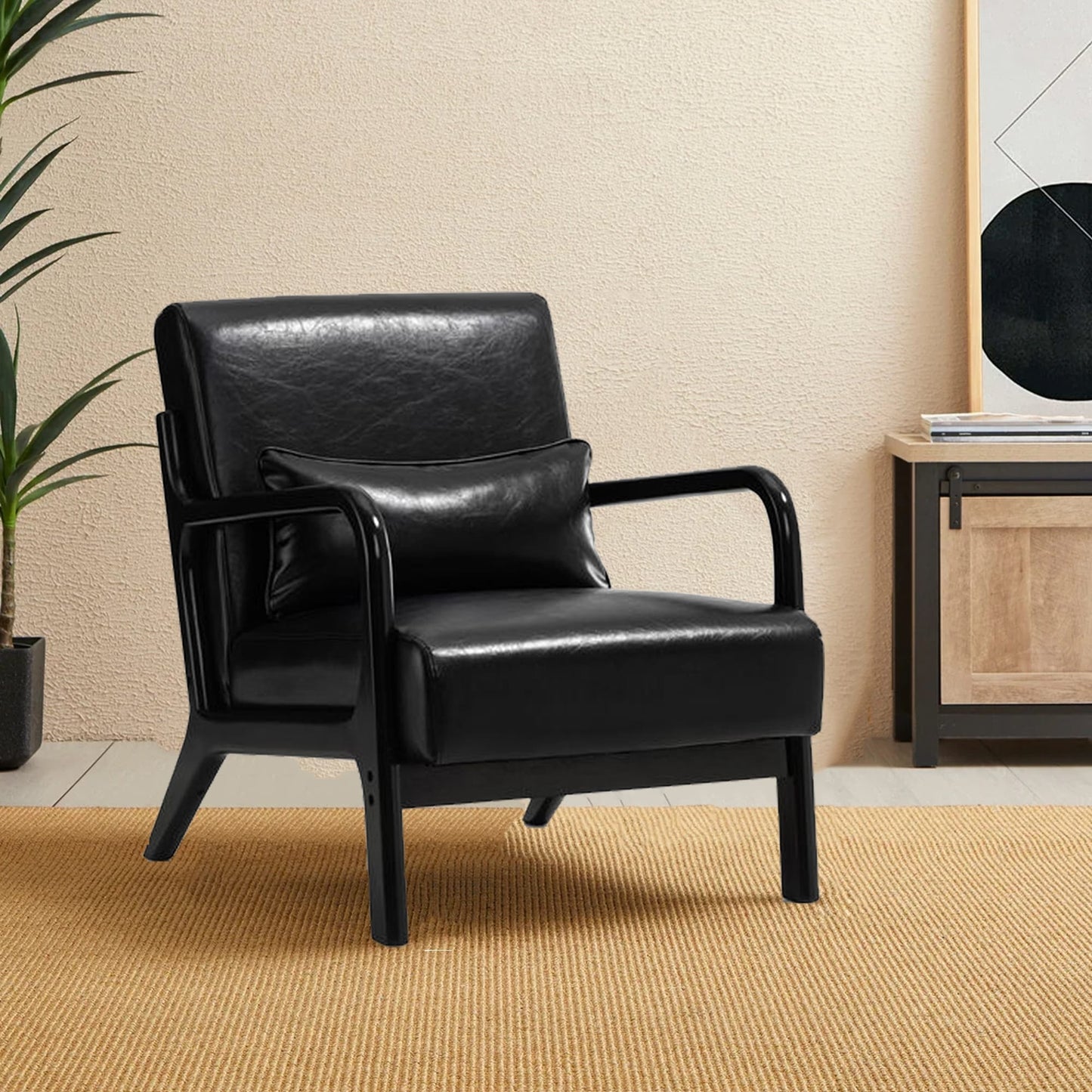Fauteuil d'appoint moderne en cuir synthétique Glitzhome 30,75 po de hauteur, style milieu de siècle, avec coussin – 25,75 po de largeur x 33,75 po de profondeur x 30,75 po de hauteur