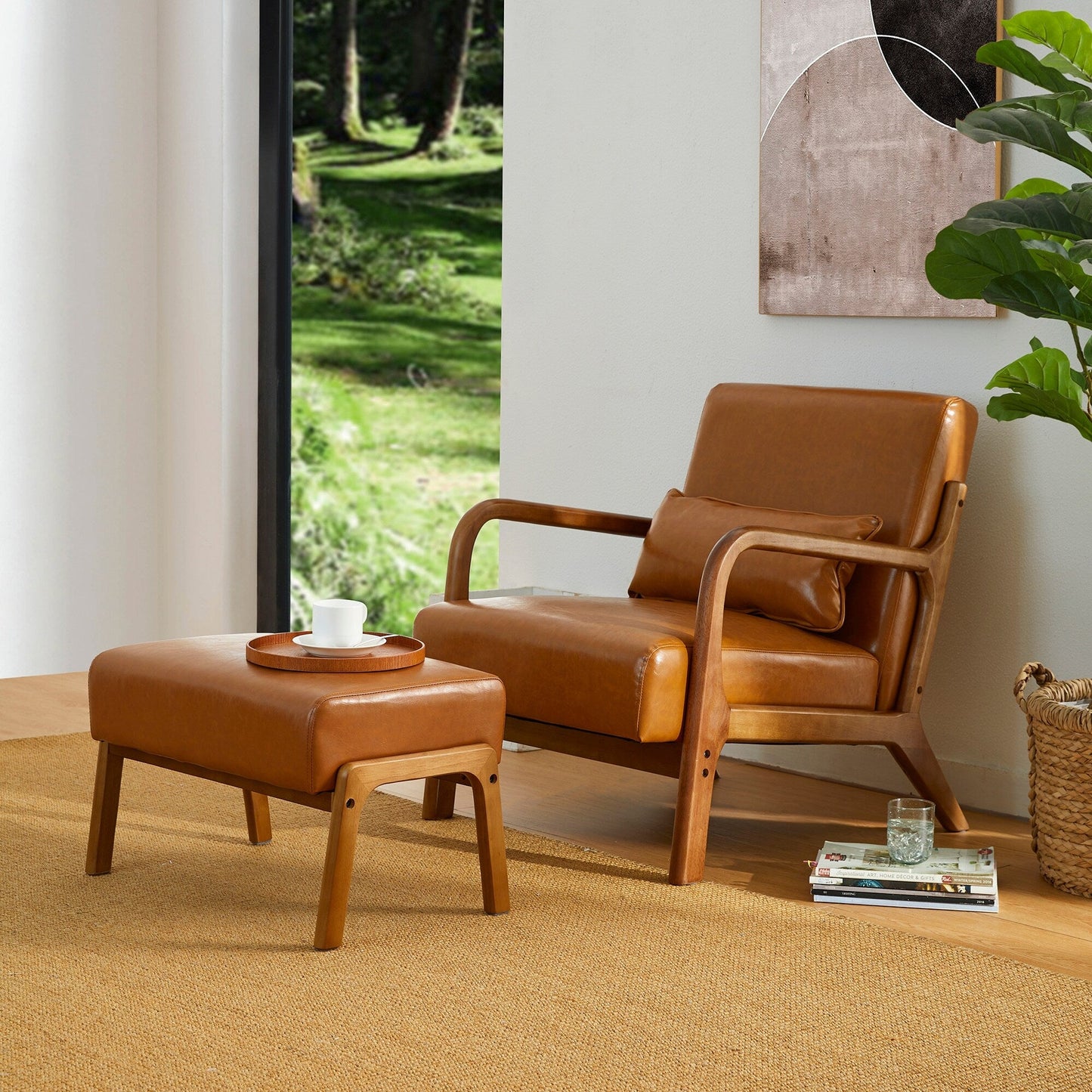 Fauteuil d'appoint moderne en cuir synthétique Glitzhome 30,75 po de hauteur, style milieu de siècle, avec coussin – 25,75 po de largeur x 33,75 po de profondeur x 30,75 po de hauteur
