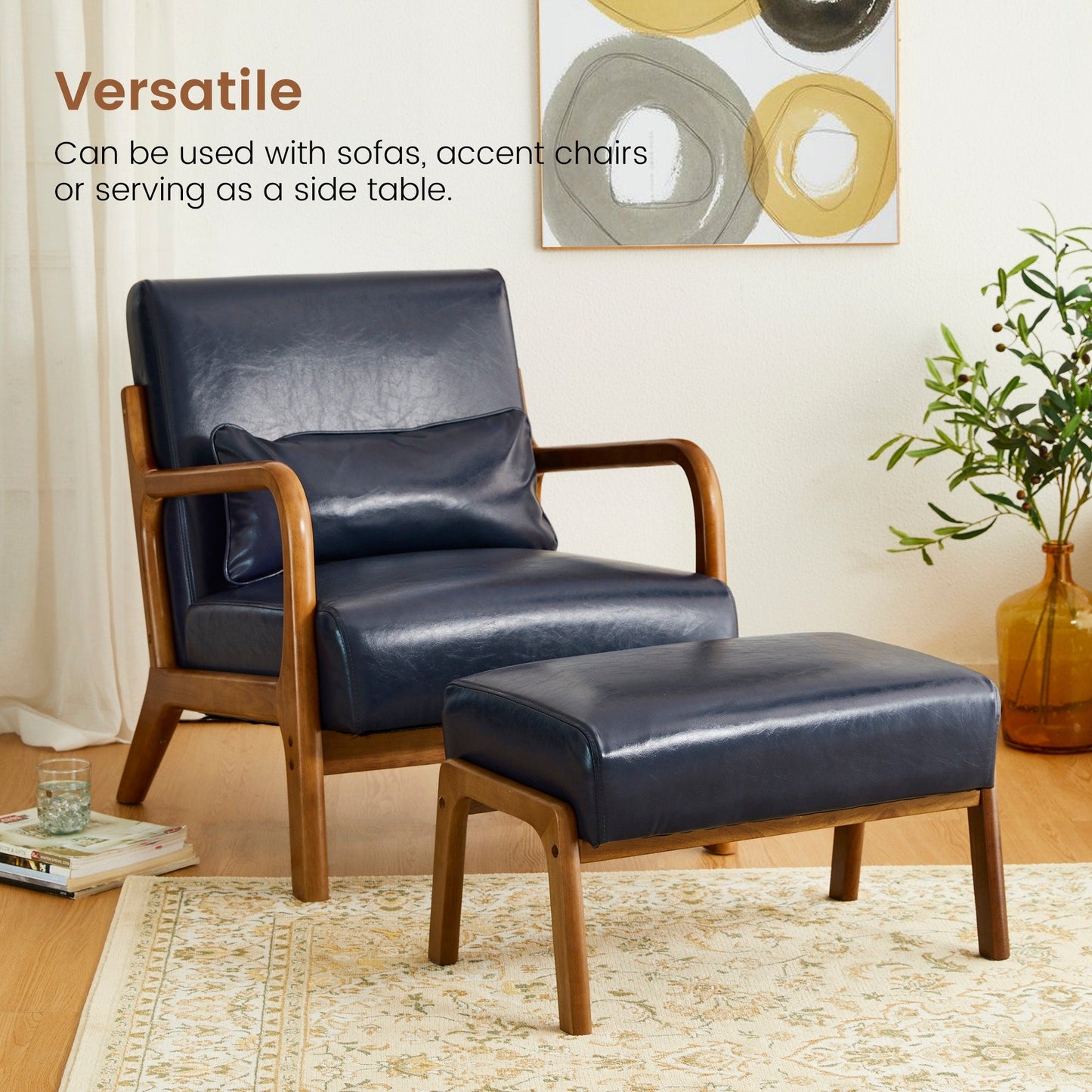 Fauteuil d'appoint moderne en cuir synthétique Glitzhome 30,75 po de hauteur, style milieu de siècle, avec coussin – 25,75 po de largeur x 33,75 po de profondeur x 30,75 po de hauteur