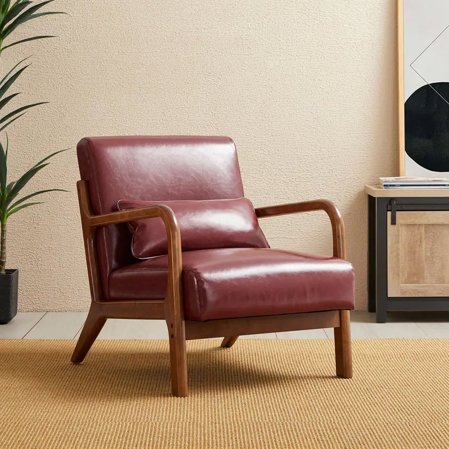 Fauteuil d'appoint moderne en cuir synthétique Glitzhome 30,75 po de hauteur, style milieu de siècle, avec coussin – 25,75 po de largeur x 33,75 po de profondeur x 30,75 po de hauteur