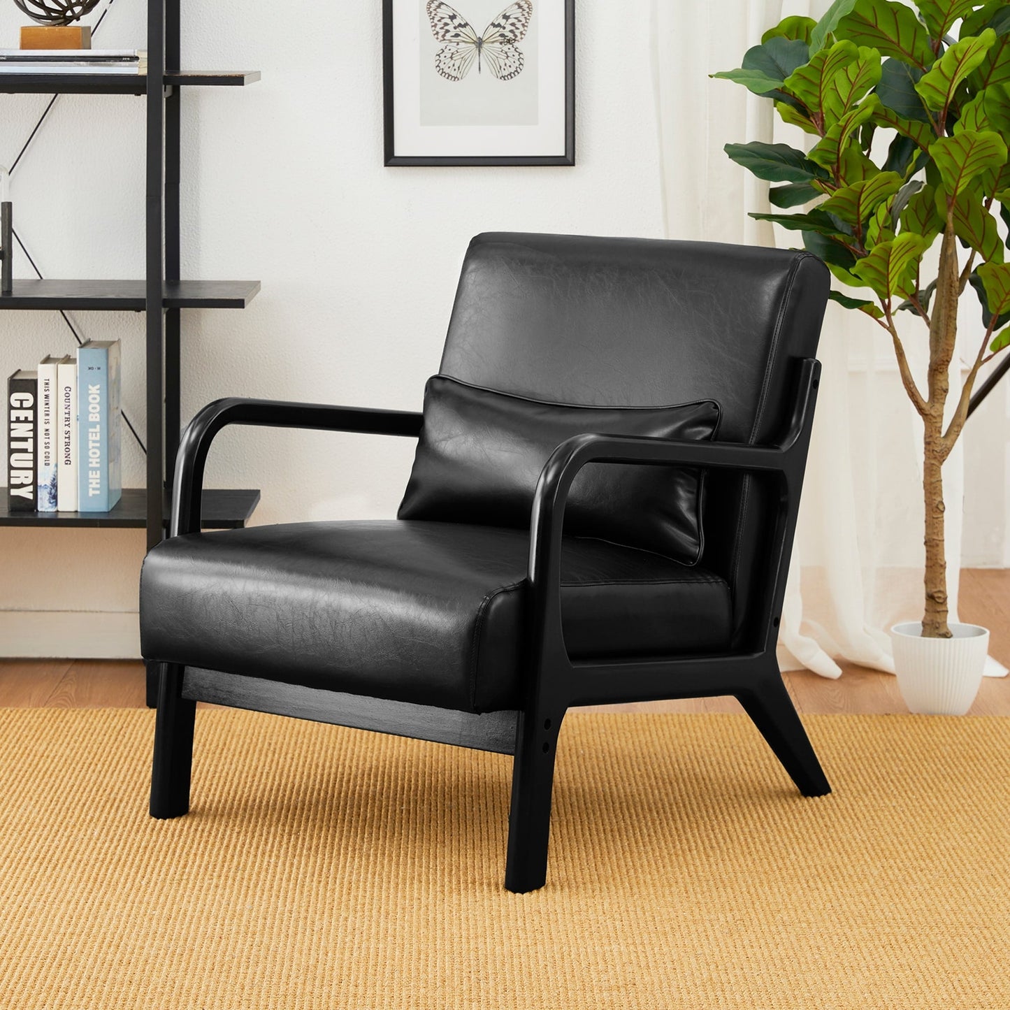 Fauteuil d'appoint moderne en cuir synthétique Glitzhome 30,75 po de hauteur, style milieu de siècle, avec coussin – 25,75 po de largeur x 33,75 po de profondeur x 30,75 po de hauteur