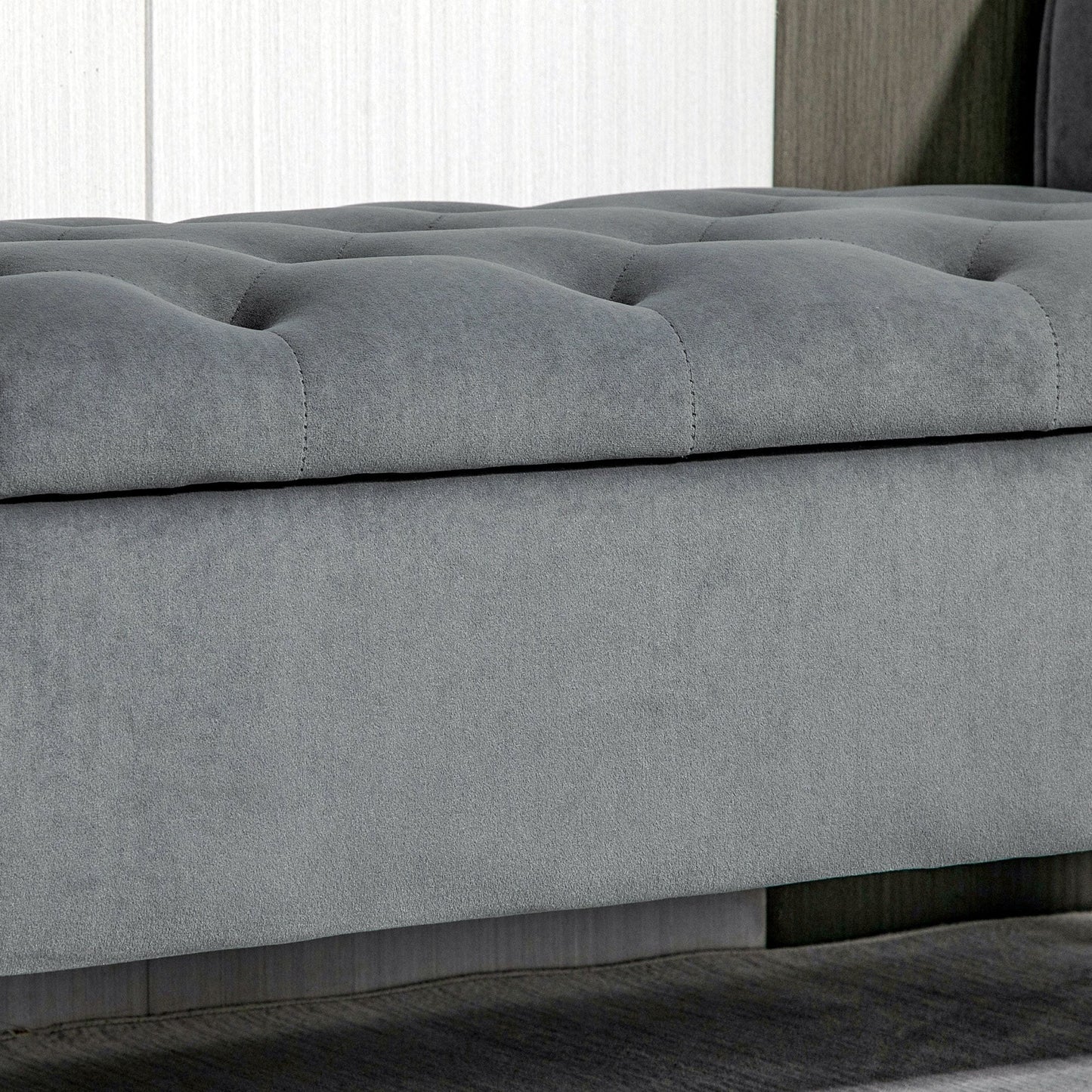 Banc ottoman de rangement capitonné à boutons HOMCOM, banc de lit rembourré avec accoudoirs roulés pour chambre, salon ou couloir
