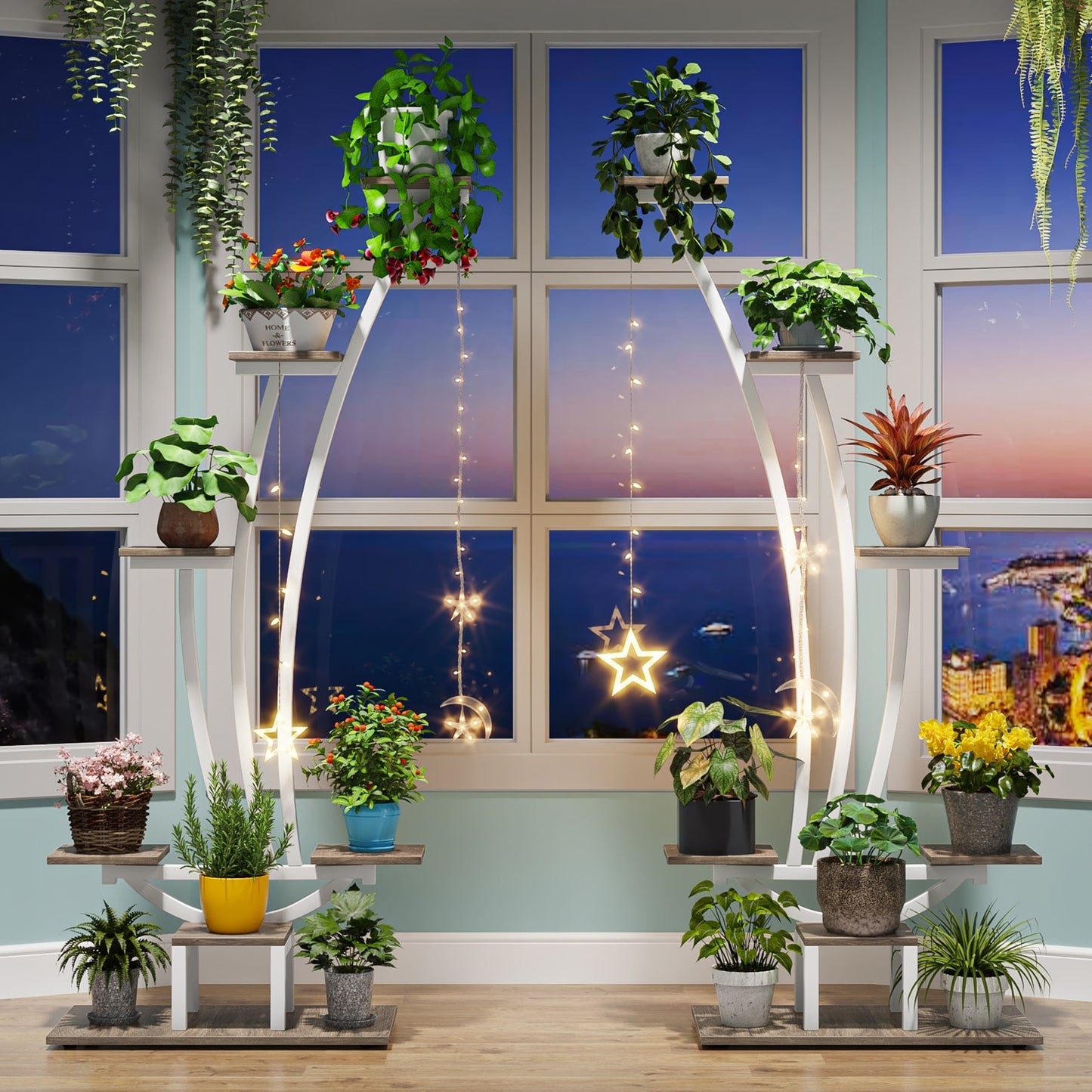 Support pour plantes d'intérieur, support à fleurs à 6 niveaux pour jardin - Lot de 2