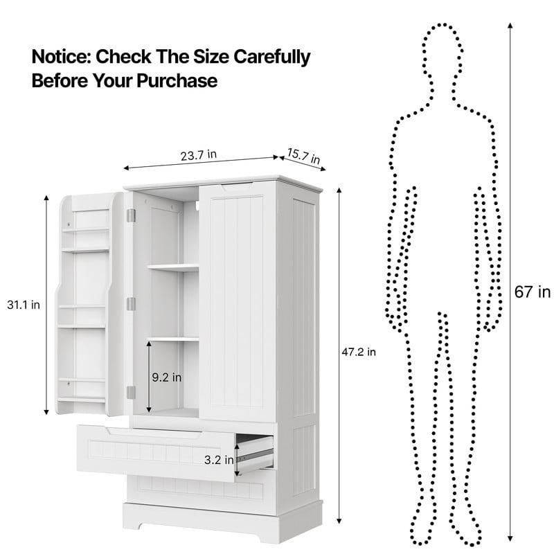 Armoire de rangement pour cuisine, armoire de rangement pour salle de bain indépendante avec 2 portes et tiroirs