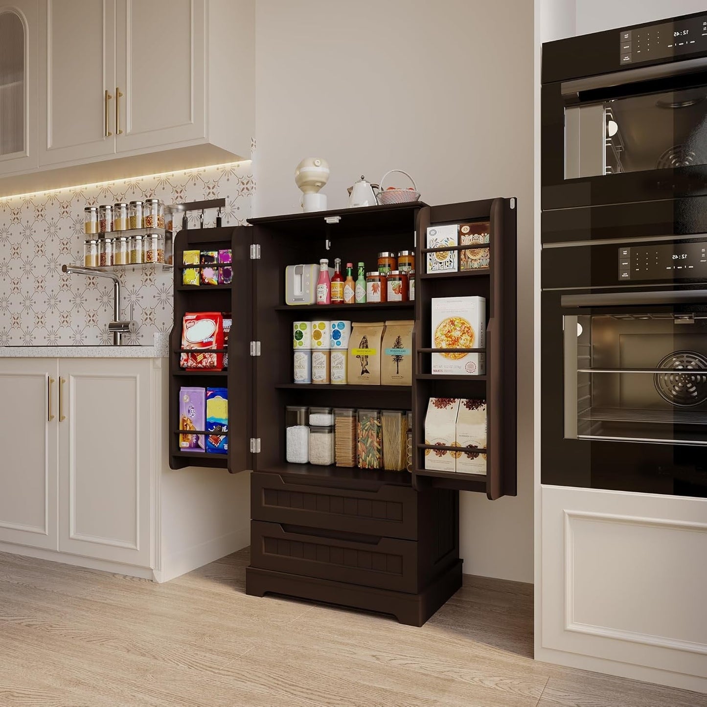 Armoire de rangement pour cuisine, armoire de rangement pour salle de bain indépendante avec 2 portes et tiroirs
