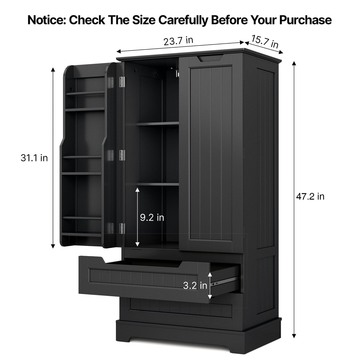 Armoire de rangement pour cuisine, armoire de rangement pour salle de bain indépendante avec 2 portes et tiroirs