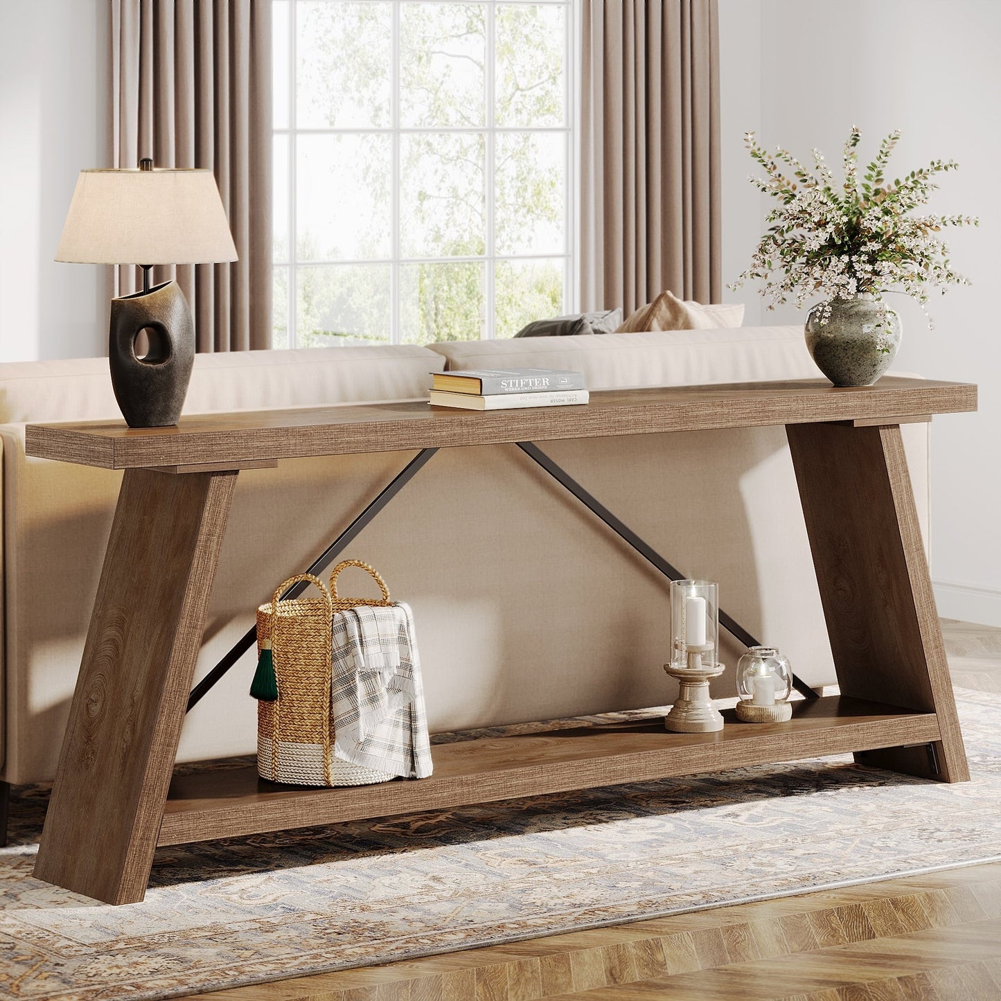 Console de canapé en bois rustique de 70,9 pouces de long avec étagère de rangement