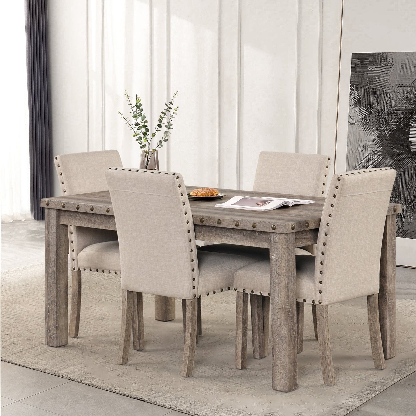 Ensemble de salle à manger de style ferme Morden Fort avec table rectangulaire et chaises, 5 pièces