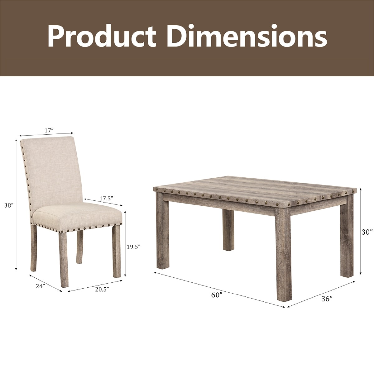 Ensemble de salle à manger de style ferme Morden Fort avec table rectangulaire et chaises, 5 pièces