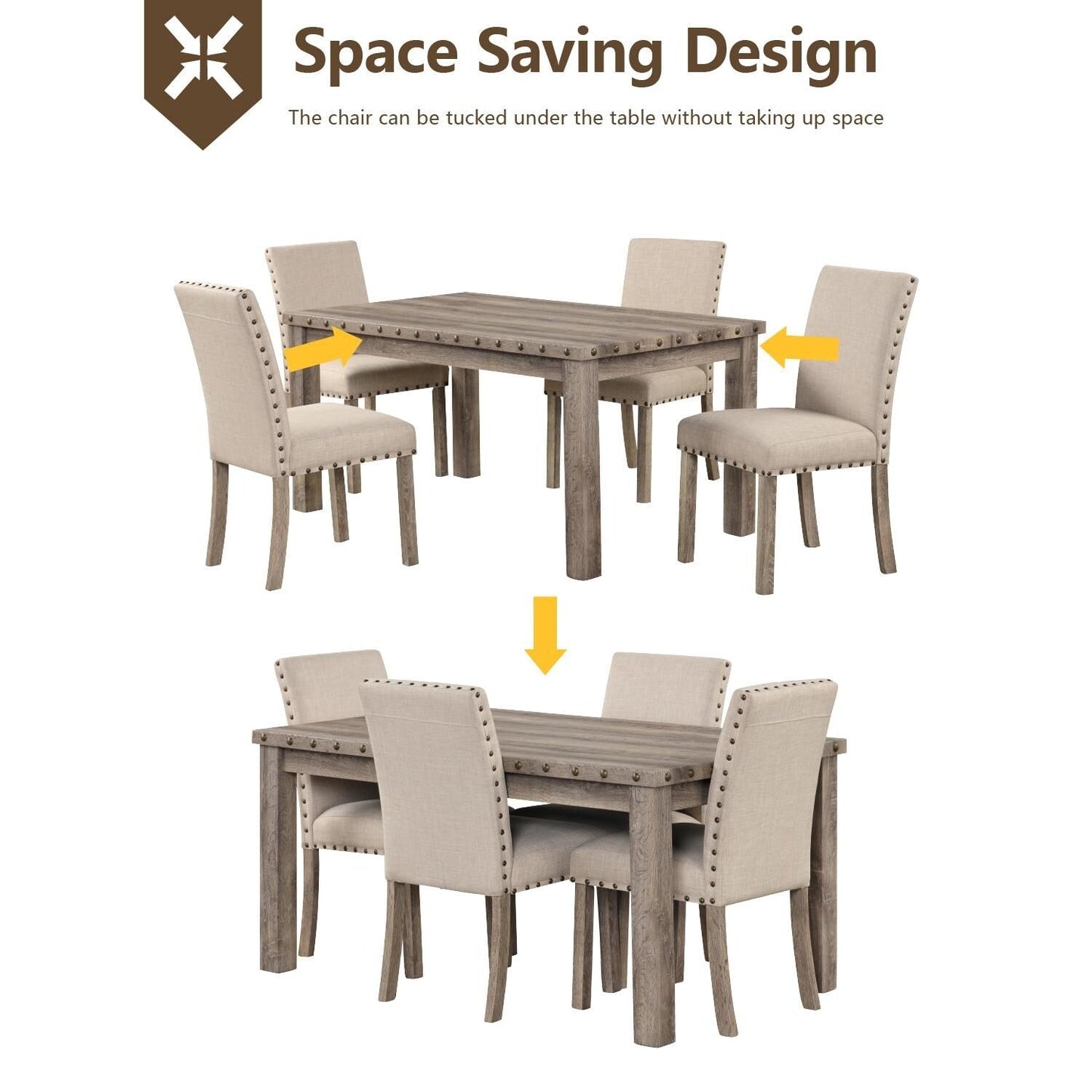 Ensemble de salle à manger de style ferme Morden Fort avec table rectangulaire et chaises, 5 pièces