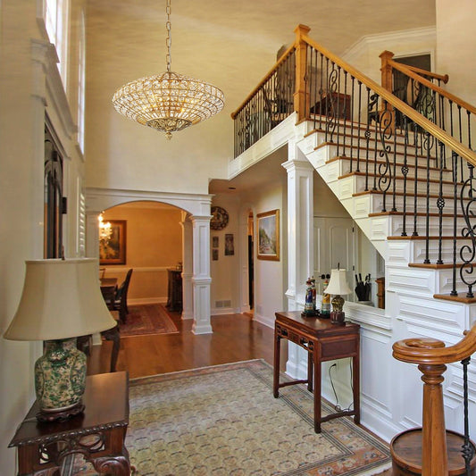 Lustre rétro français à 4/5 lumières en laiton antique avec globe en cristal et suspension pour îlot de cuisine