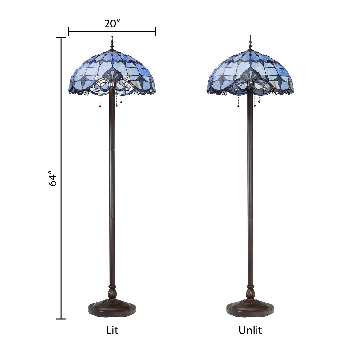 Lampadaire à 3 lumières en verre teinté et résine River of Goods Allistar, 64 pouces de hauteur, éclairage vers le bas - 20 L x 20 l x 64 H