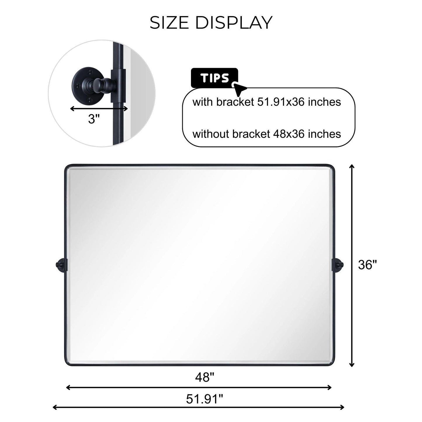 Miroir de salle de bain/de vanité biseauté horizontal TEHOME Lutalo