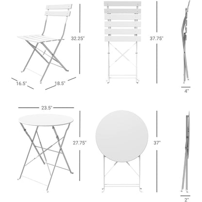 Ensemble bistrot pliant en métal 3 pièces, résistant aux intempéries, pour l'extérieur et l'intérieur, idéal pour la terrasse, la cour et le jardin.