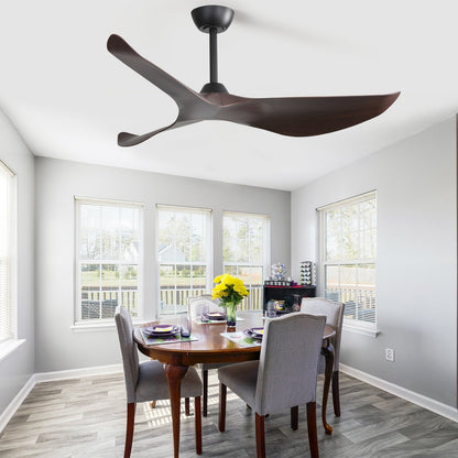 Ventilateur de plafond moderne en bois massif/ABS de 52 pouces avec télécommande (sans lumière), 6 vitesses de vent, flux d'air réversible
