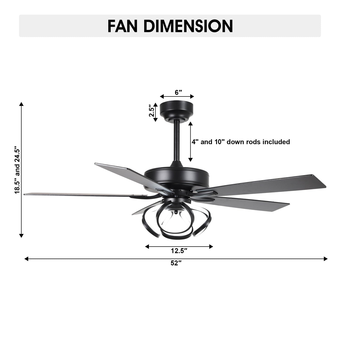Ventilateur de plafond LED moderne d'intérieur chromé/noir à intensité variable avec lumière et télécommande
