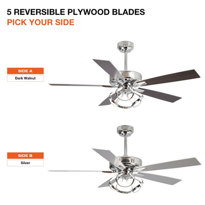 Ventilateur de plafond LED moderne d'intérieur chromé/noir à intensité variable avec lumière et télécommande