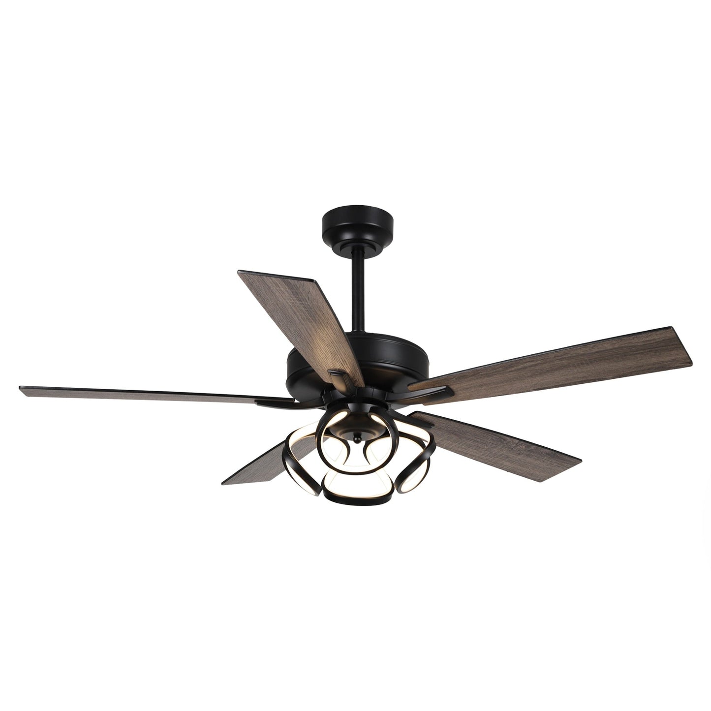 Ventilateur de plafond LED moderne d'intérieur chromé/noir à intensité variable avec lumière et télécommande