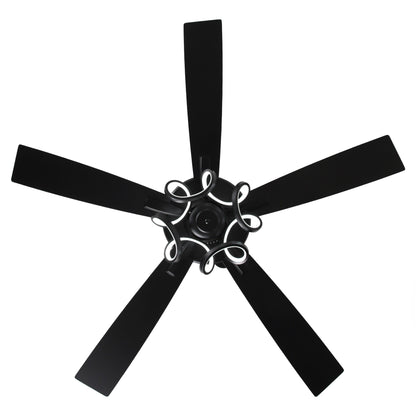 Ventilateur de plafond LED moderne d'intérieur chromé/noir à intensité variable avec lumière et télécommande