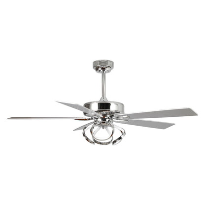 Ventilateur de plafond LED moderne d'intérieur chromé/noir à intensité variable avec lumière et télécommande