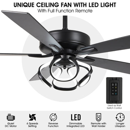 Ventilateur de plafond LED moderne d'intérieur chromé/noir à intensité variable avec lumière et télécommande