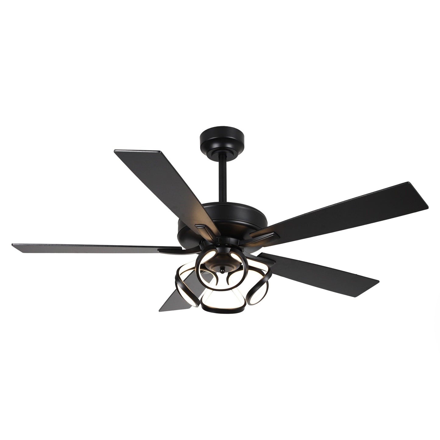 Ventilateur de plafond LED moderne d'intérieur chromé/noir à intensité variable avec lumière et télécommande