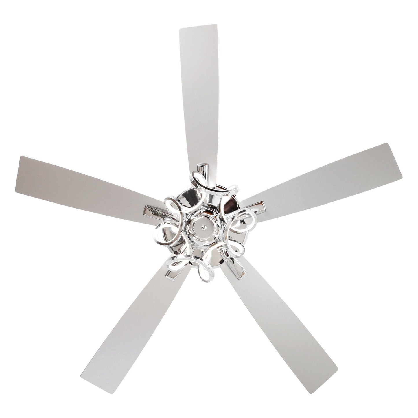 Ventilateur de plafond LED moderne d'intérieur chromé/noir à intensité variable avec lumière et télécommande