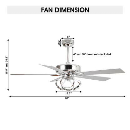 Ventilateur de plafond LED moderne d'intérieur chromé/noir à intensité variable avec lumière et télécommande