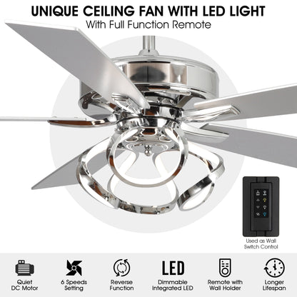 Ventilateur de plafond LED moderne d'intérieur chromé/noir à intensité variable avec lumière et télécommande