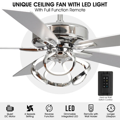 Ventilateur de plafond LED moderne d'intérieur chromé/noir à intensité variable avec lumière et télécommande