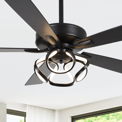 Ventilateur de plafond LED moderne d'intérieur chromé/noir à intensité variable avec lumière et télécommande