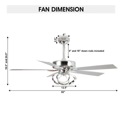 Ventilateur de plafond LED moderne d'intérieur chromé/noir à intensité variable avec lumière et télécommande