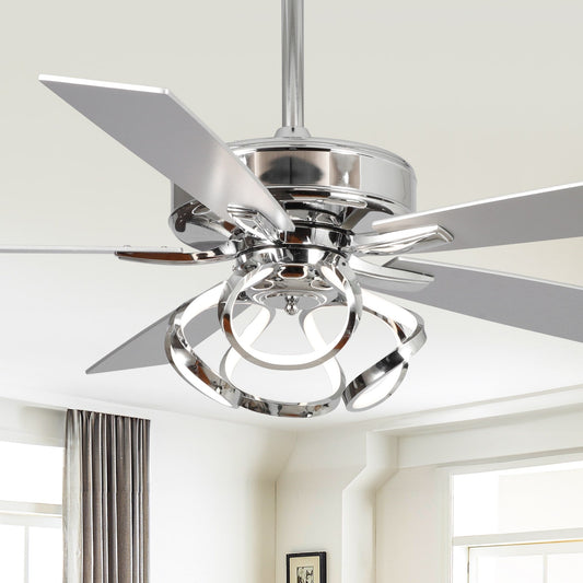 Ventilateur de plafond LED moderne d'intérieur chromé/noir à intensité variable avec lumière et télécommande