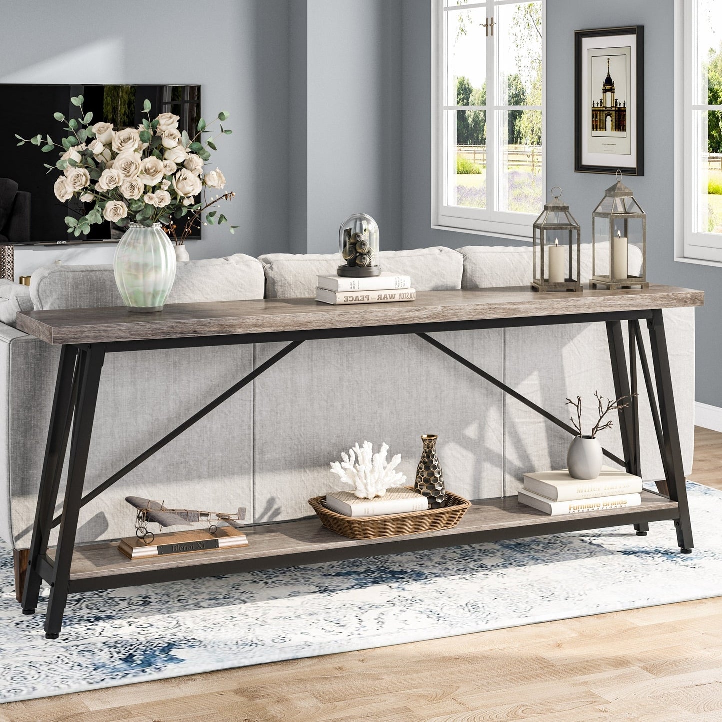 Table console d'entrée de style industriel extra-longue de 70,9 pouces