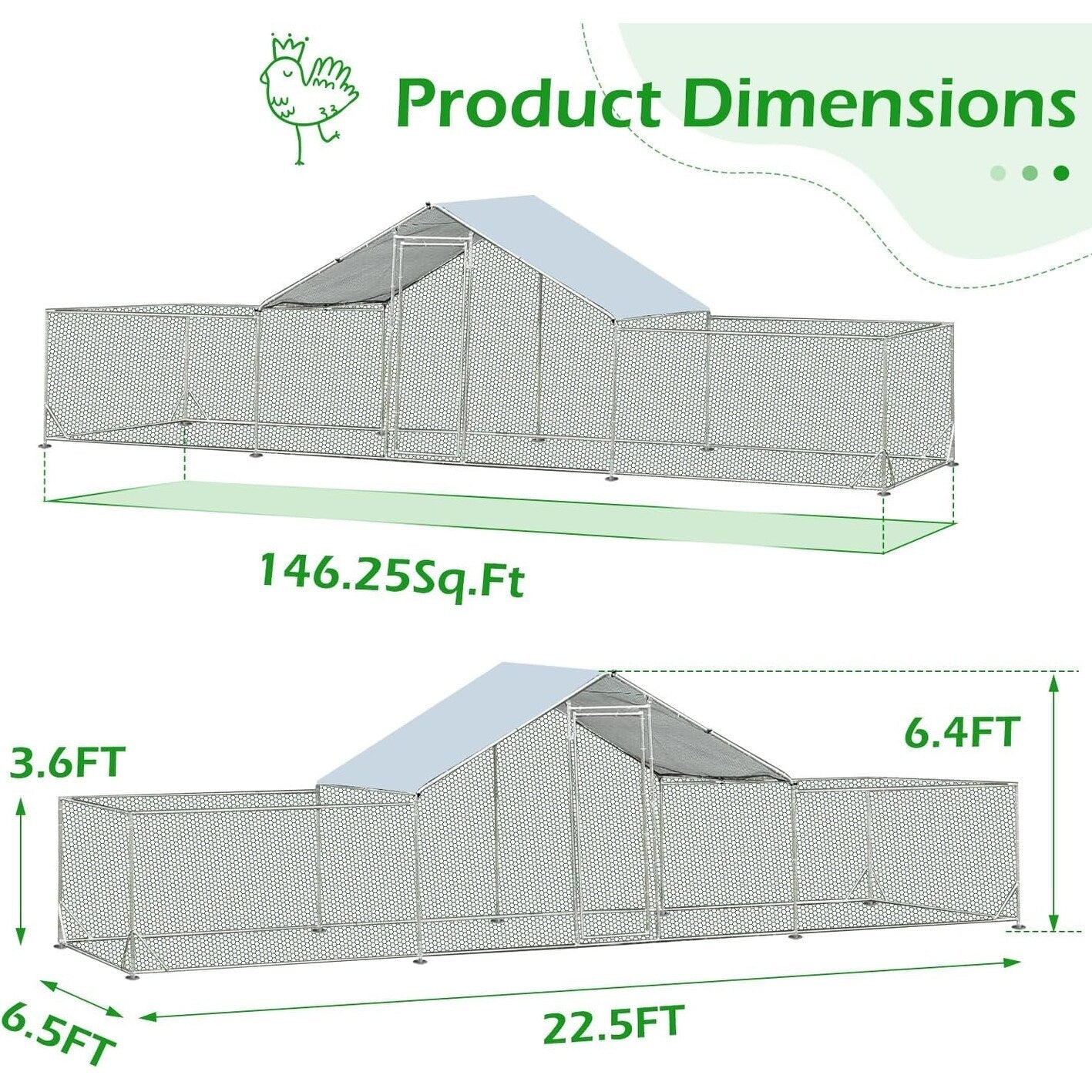 AECOJOY Grand poulailler en métal avec cage à poulets en métal