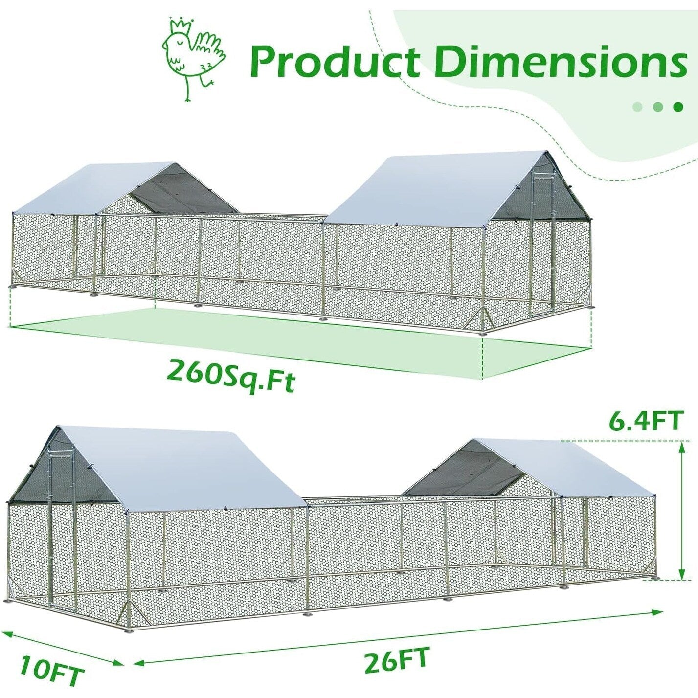 AECOJOY Grand poulailler en métal avec cage à poulets en métal