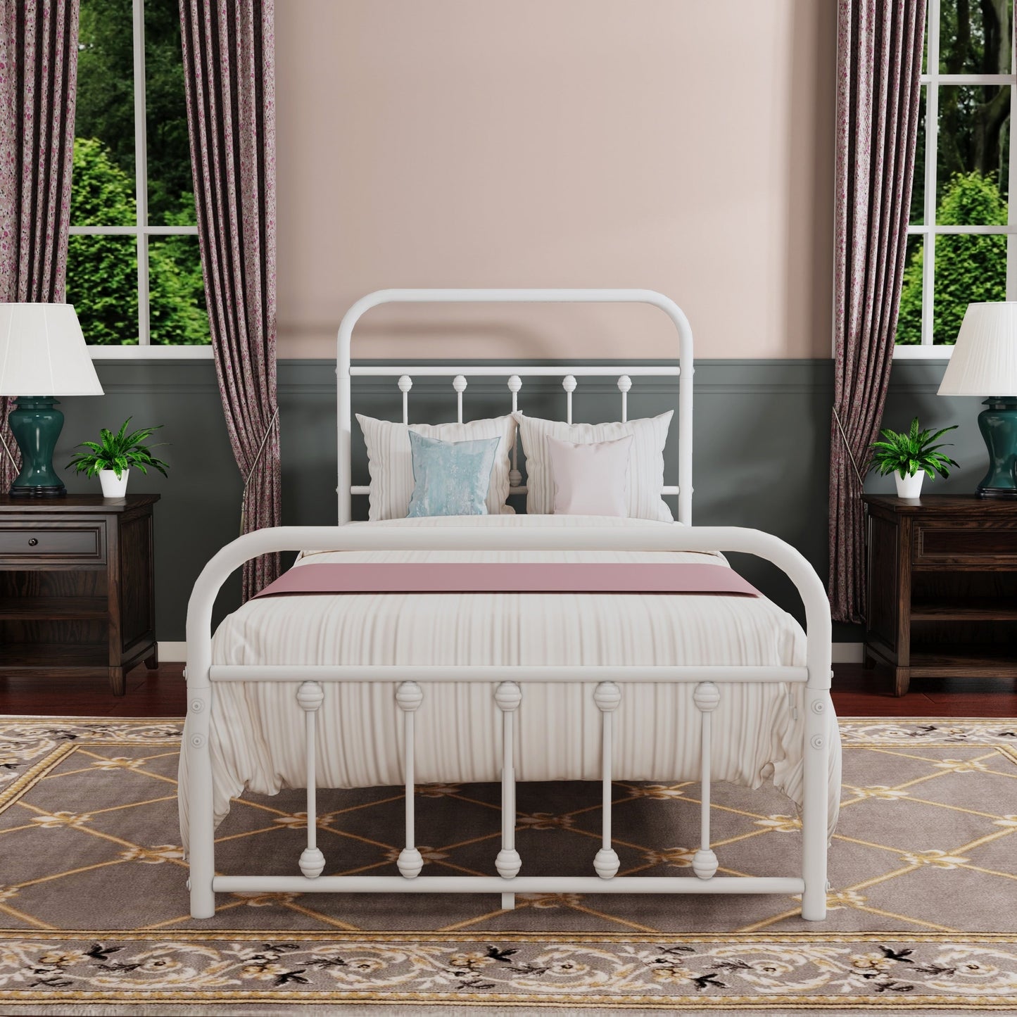 Cadre de lit plateforme en métal vintage simple Alazyhome, montage facile